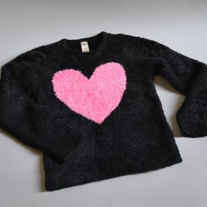 Girls Fuzzy Heart Sweater Black Size 8I